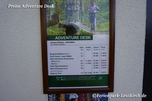 Preistafel Adventure Desk – Center Parcs Park Allgäu, Foto Nov. 2018