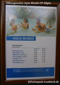 Öffnungszeiten Aqua Mundo – Center Parcs Park Allgäu, Foto Nov. 2018