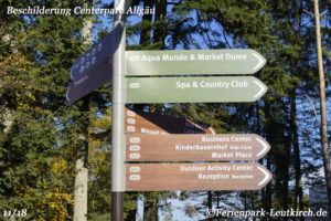 Center Parcs Schild an der Einfahrt – Center Parcs Park Allgäu, Foto Nov. 2018