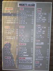 Preisliste Restaurant Rockets – Center Parcs Park Allgäu, Foto Nov. 2018