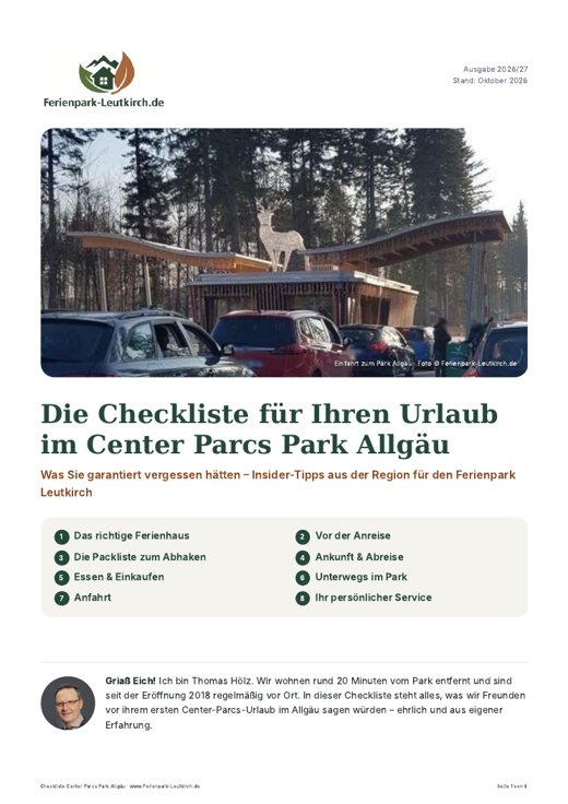 Checkliste Center Parcs Allgäu – Titelseite
